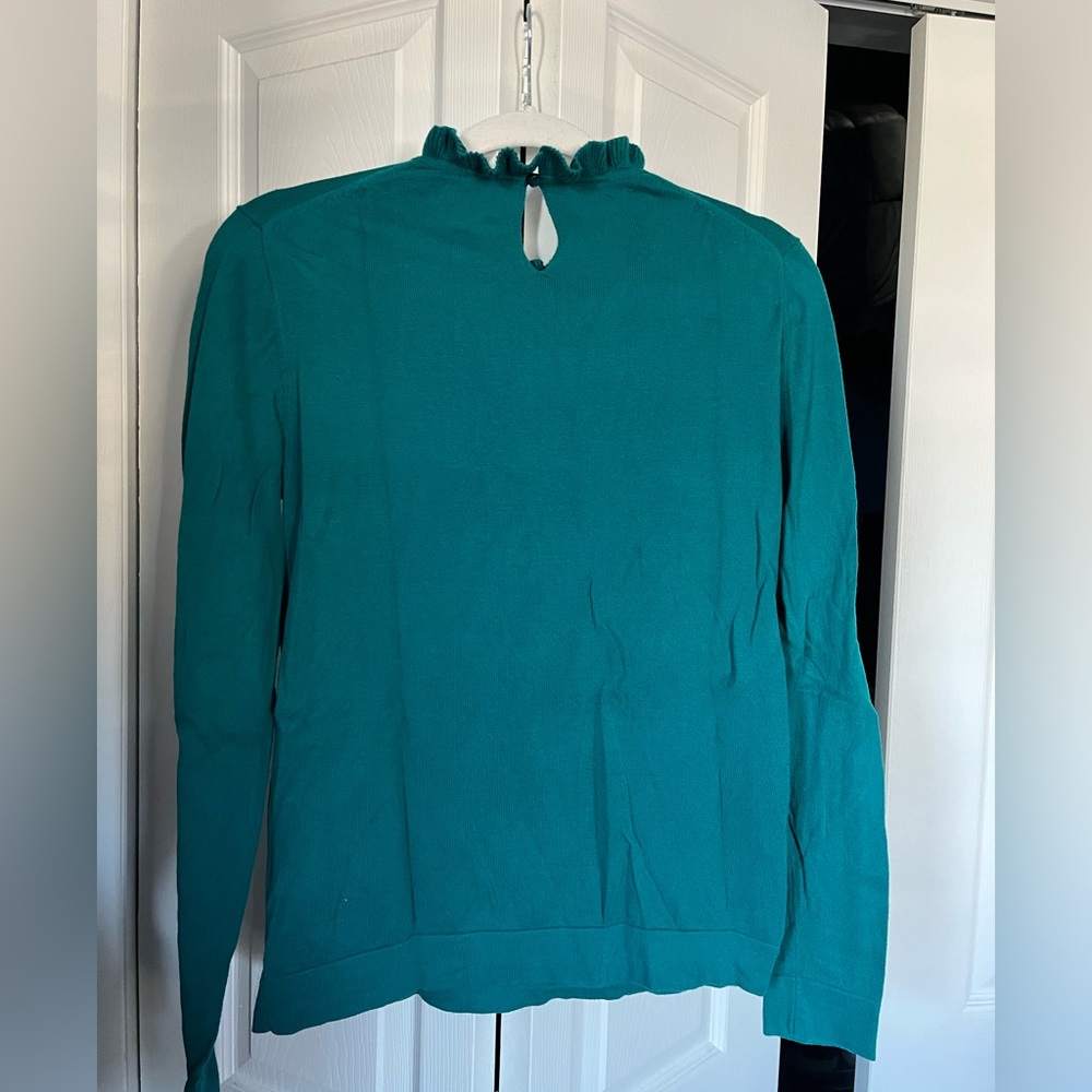 J.Crew Factory Teal Ruffle Sweater - Picture 3 of 3